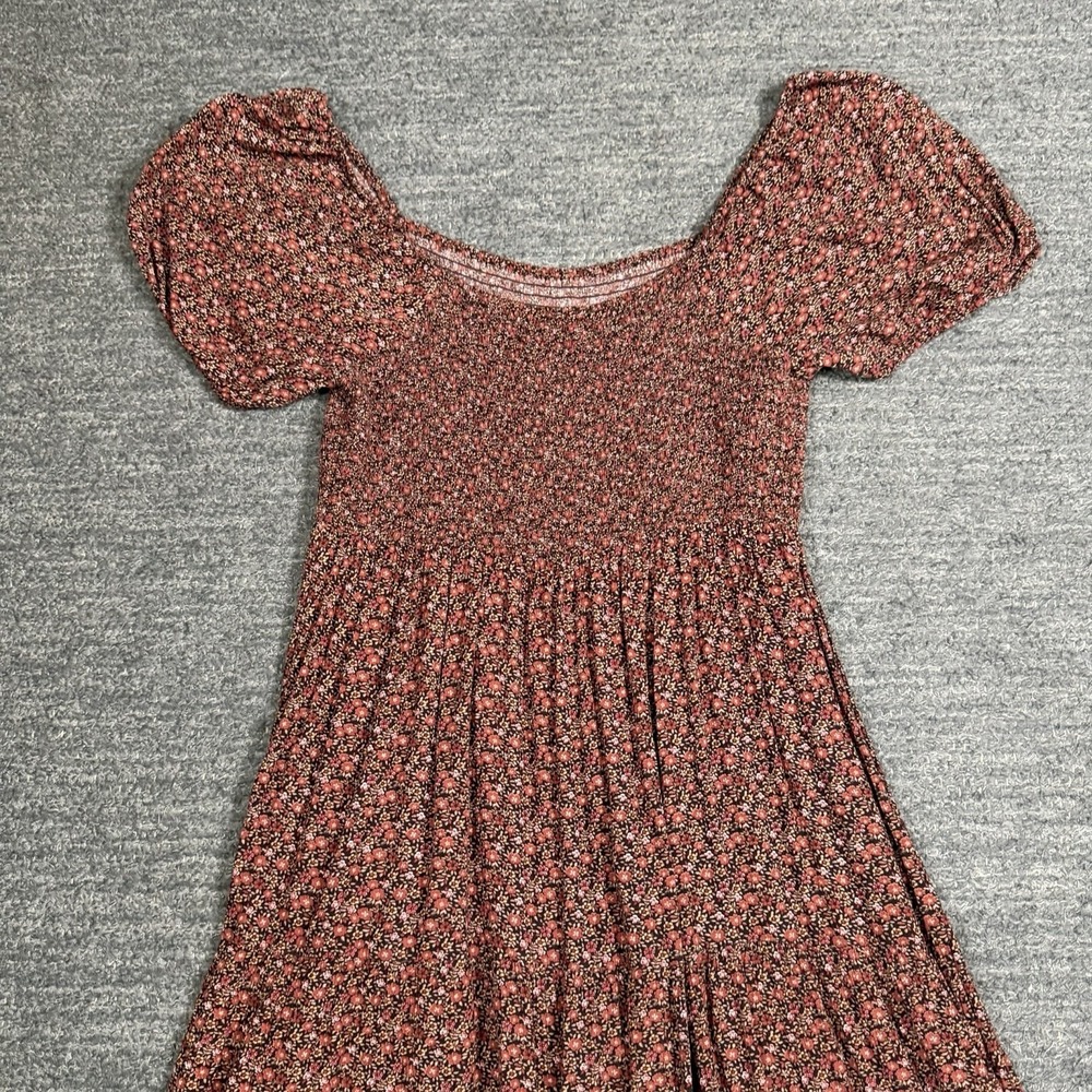 American Eagle Dress Women Large Floral Smocked Puff Sleeve Maxi Tiered Cottage - Picture 8 of 11